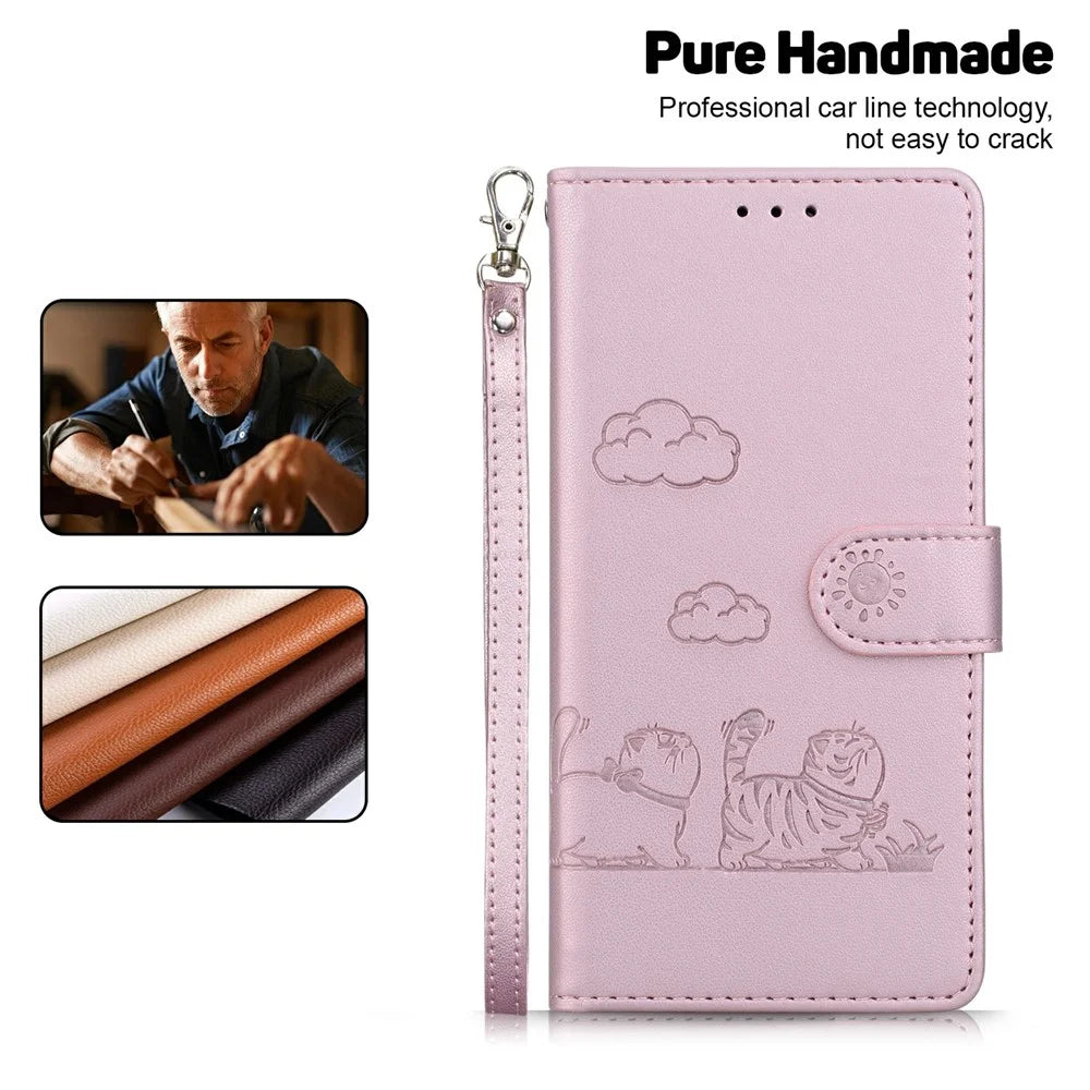 For Samsung Galaxy A56 5G  /  A36 5G Case RFID Blocking Kitten Pattern TPU+PU Leather Phone Cover - Pink - 6