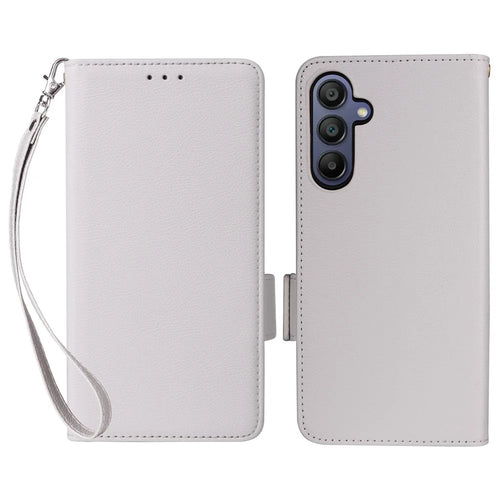 For Samsung Galaxy A26 5G Case with Wrist Strap Litchi Texture PU Leather Wallet Phone Cover - White - 1
