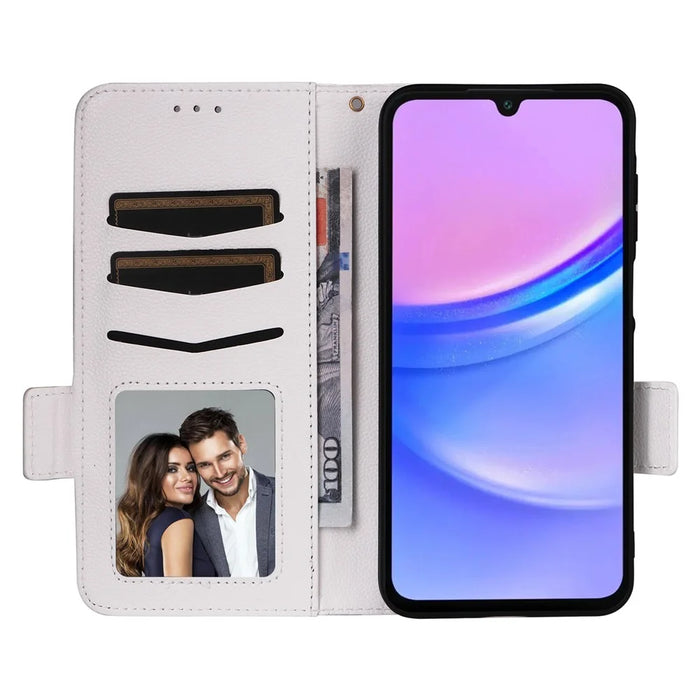 For Samsung Galaxy A26 5G Case with Wrist Strap Litchi Texture PU Leather Wallet Phone Cover - White - 2