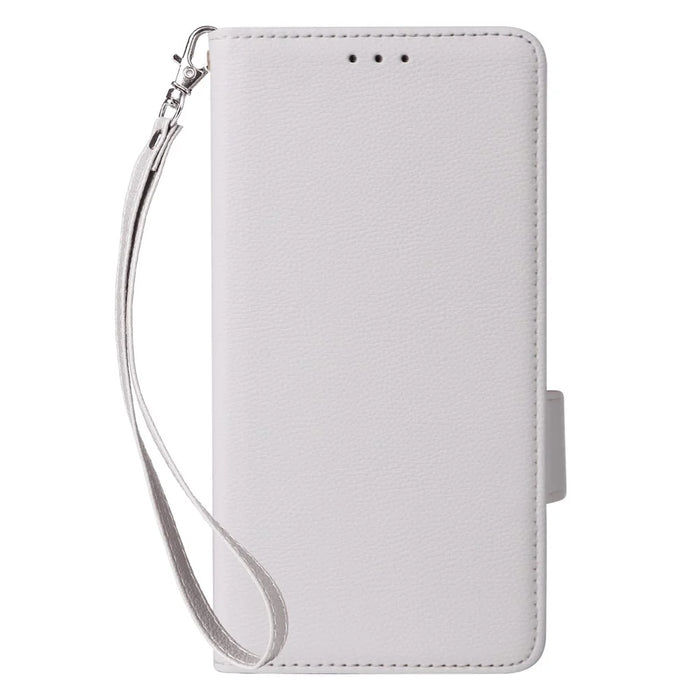 For Samsung Galaxy A26 5G Case with Wrist Strap Litchi Texture PU Leather Wallet Phone Cover - White - 7