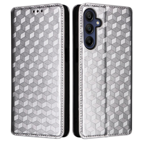 For Samsung Galaxy A26 5G Wallet Case Rhombus Imprinted Leather Phone Cover - Silver - 1
