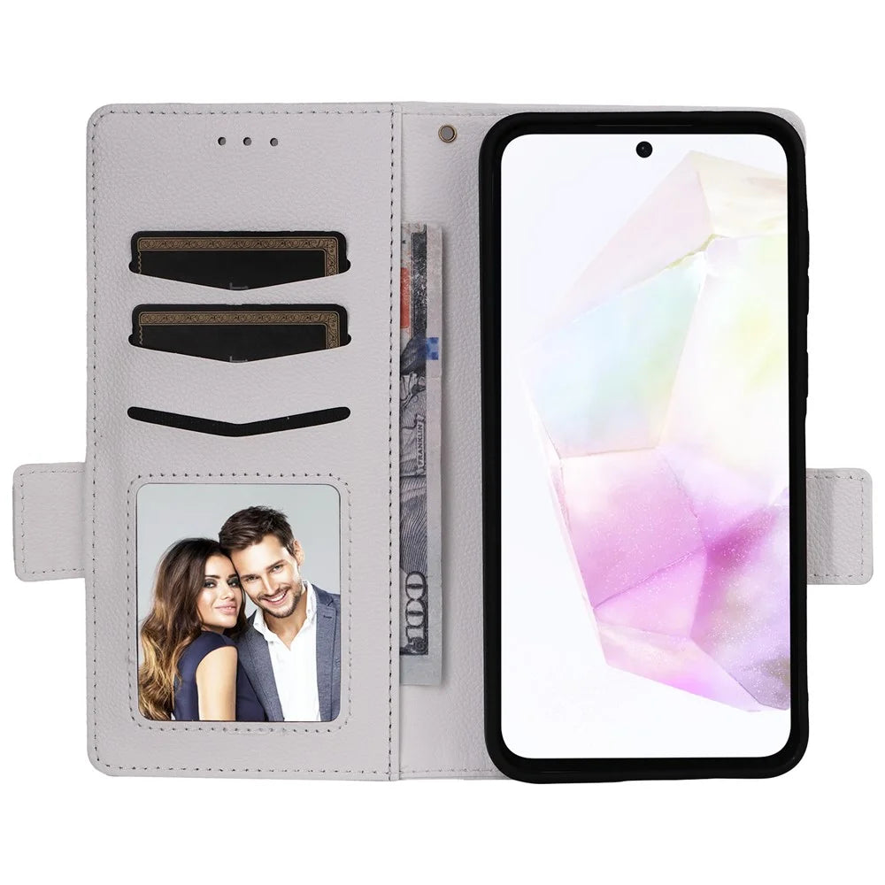 For Samsung Galaxy A56 5G Case with Wrist Strap Litchi Texture PU Leather Wallet Phone Cover - White - 2