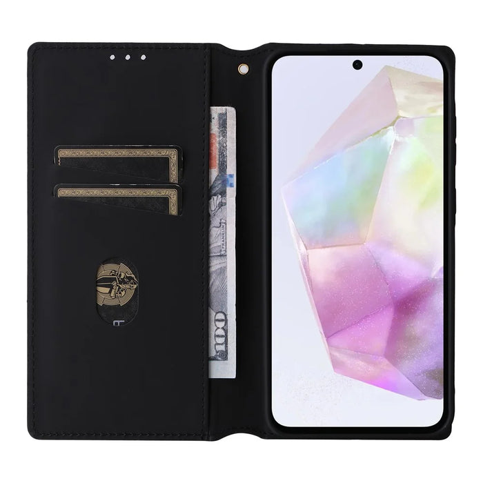 For Samsung Galaxy A56 5G Wallet Case Rhombus Imprinted Leather Phone Cover - Silver - 2