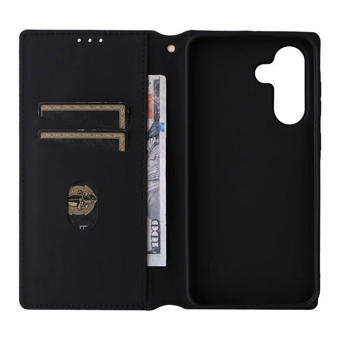 For Samsung Galaxy A56 5G Wallet Case Rhombus Imprinted Leather Phone Cover - Silver - 5
