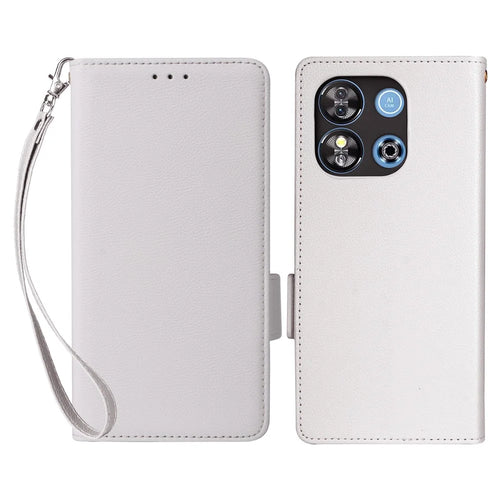For Oukitel C57 Pro / C57s Case with Wrist Strap Litchi Texture PU Leather Wallet Phone Cover -  White - 1