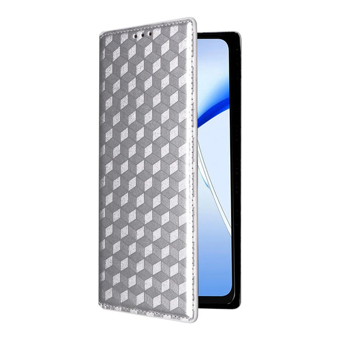For Oukitel C57 Pro / C57s Wallet Case Rhombus Imprinted Leather Phone Cover - Silver - 6