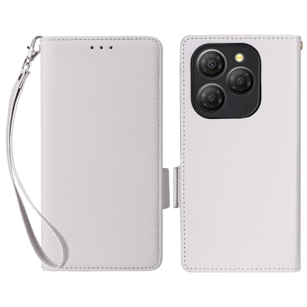 For Blackview Shark 9 5G Case with Wrist Strap Litchi Texture PU Leather Wallet Phone Cover - White - 1