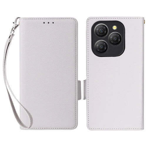 For Blackview Shark 9 5G Case with Wrist Strap Litchi Texture PU Leather Wallet Phone Cover - White - 1