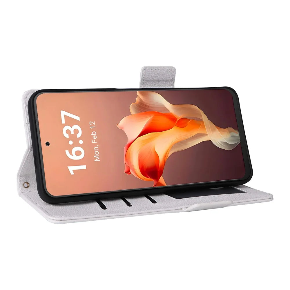 For Blackview Shark 9 5G Case with Wrist Strap Litchi Texture PU Leather Wallet Phone Cover - White - 4