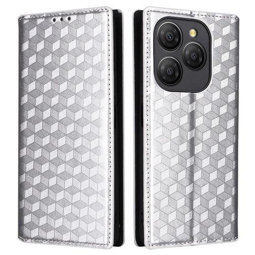 For Blackview Shark 9 5G Wallet Case Rhombus Imprinted Leather Phone Cover - Silver - 1