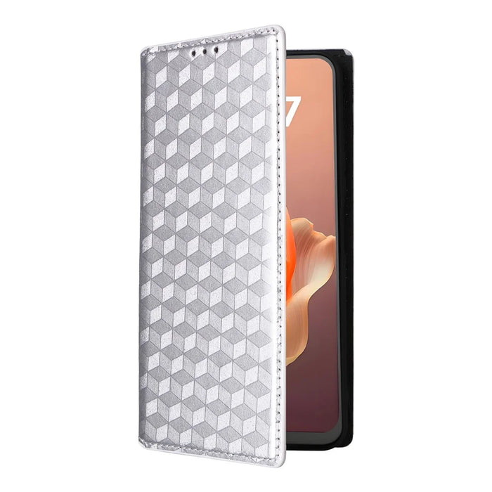 For Blackview Shark 9 5G Wallet Case Rhombus Imprinted Leather Phone Cover - Silver - 6