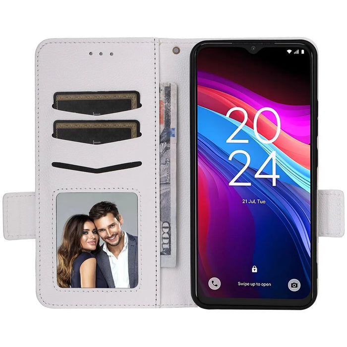For TCL 503 Case with Wrist Strap Litchi Texture PU Leather Wallet Phone Cover - White - 2