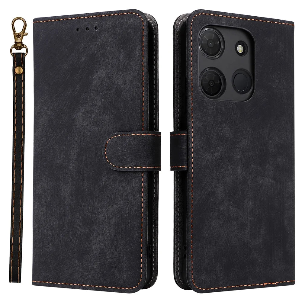 For TCL 503 Wallet Case RFID Blocking PU Leather Cover Stand View - Black - 1