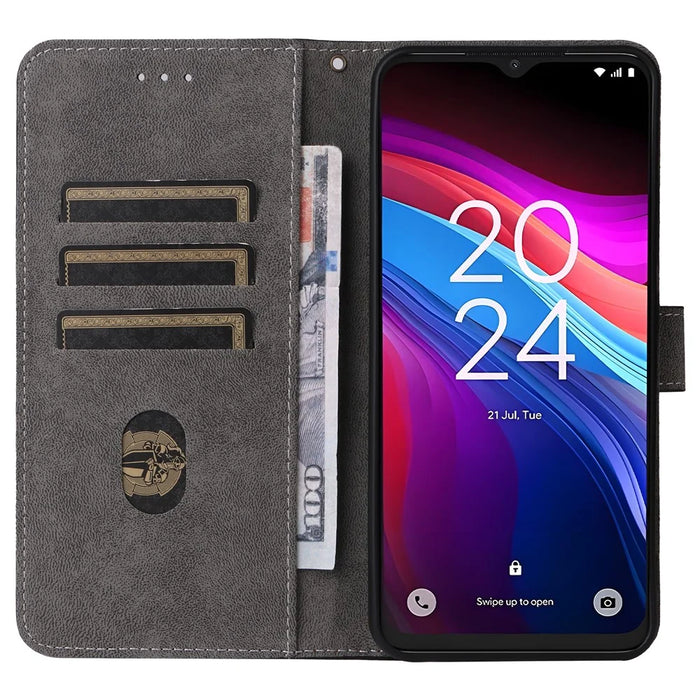 For TCL 503 Wallet Case RFID Blocking PU Leather Cover Stand View - Black - 2