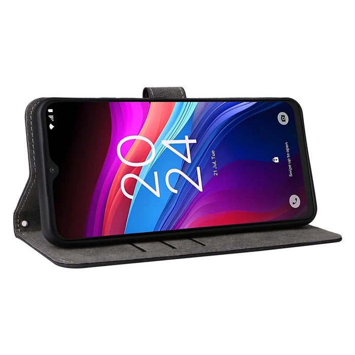 For TCL 503 Wallet Case RFID Blocking PU Leather Cover Stand View - Black - 3