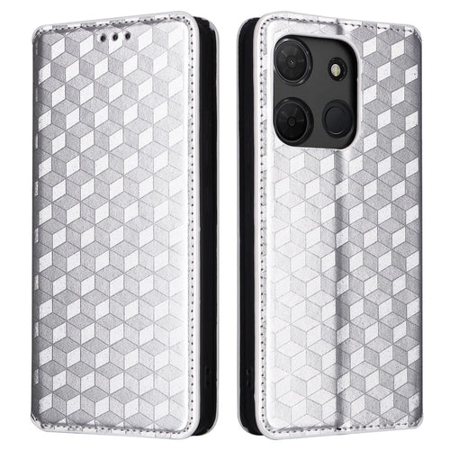 For TCL 503 Wallet Case Rhombus Imprinted Leather Phone Cover - Silver - 1