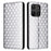 For TCL 503 Wallet Case Rhombus Imprinted Leather Phone Cover - Silver - 1