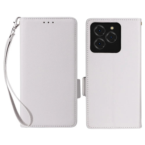 For Meizu Note 21 / Ulefone Note 20 Pro Case with Wrist Strap Litchi Texture PU Leather Wallet Phone Cover - White - 1