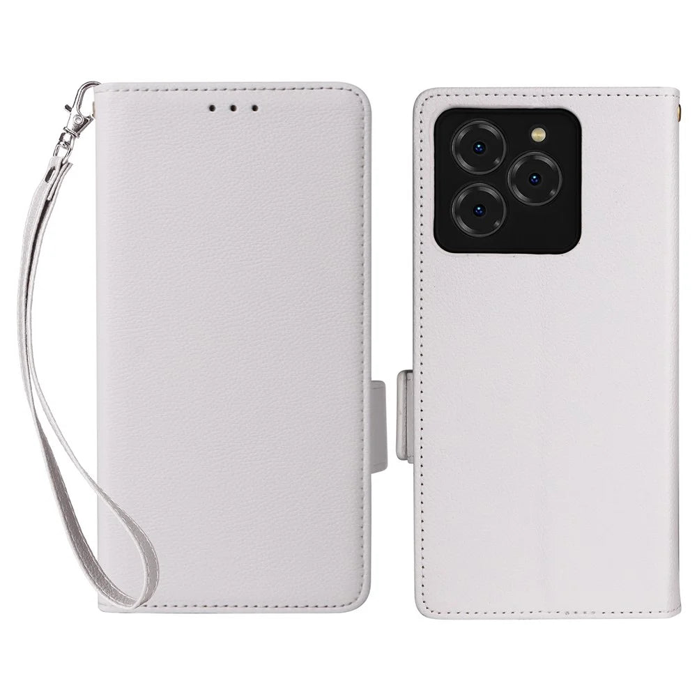 For Meizu Note 21 / Ulefone Note 20 Pro Case with Wrist Strap Litchi Texture PU Leather Wallet Phone Cover - White - 1