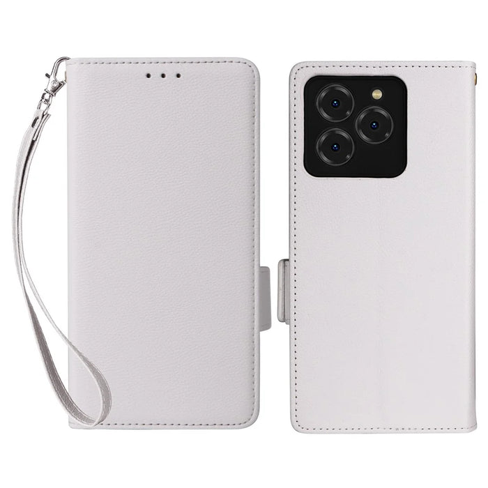 For Meizu Note 21 / Ulefone Note 20 Pro Case with Wrist Strap Litchi Texture PU Leather Wallet Phone Cover - White - 1