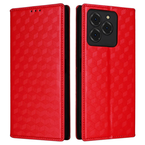 For Meizu Note 21 / Ulefone Note 20 Pro Wallet Case Rhombus Imprinted Leather Phone Cover - Red - 1