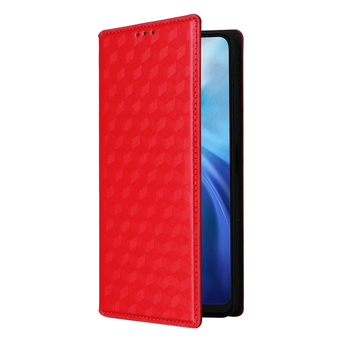 For Meizu Note 21 / Ulefone Note 20 Pro Wallet Case Rhombus Imprinted Leather Phone Cover - Red - 6