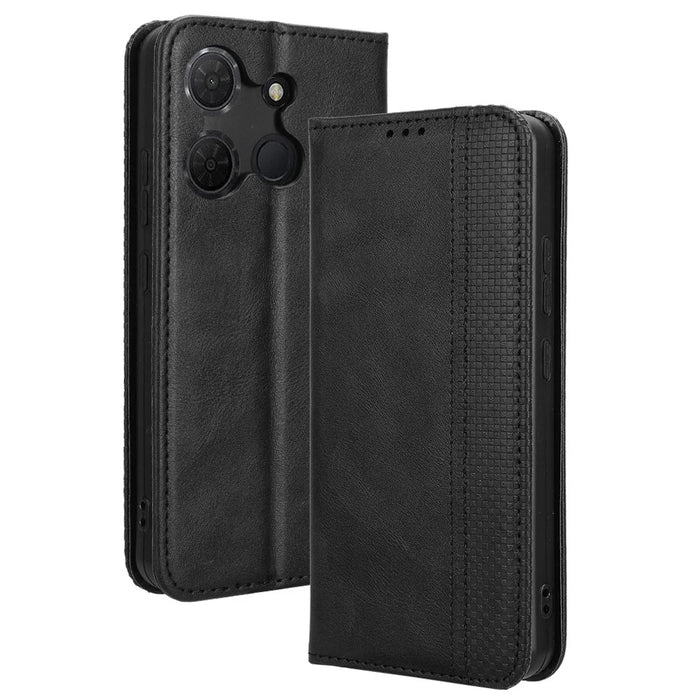 For TCL 503 Leather Case Wallet Stand Retro Texture Phone Cover - Black - 1