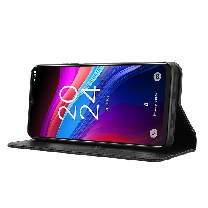 For TCL 503 Leather Case Wallet Stand Retro Texture Phone Cover - Black - 3