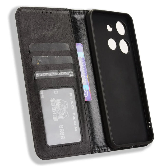 For TCL 503 Leather Case Wallet Stand Retro Texture Phone Cover - Black - 5