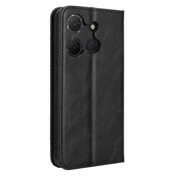 For TCL 503 Leather Case Wallet Stand Retro Texture Phone Cover - Black - 7