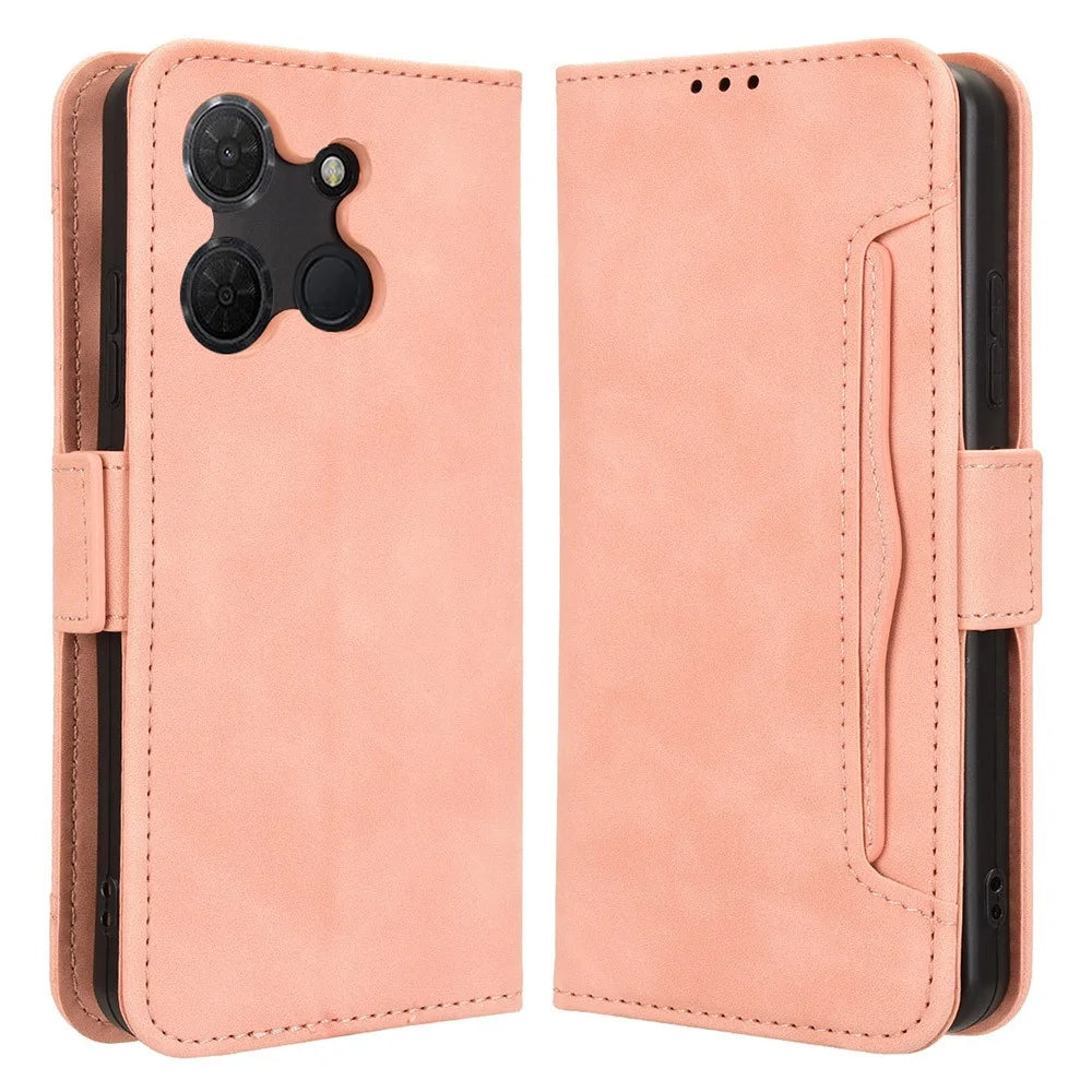 For TCL 503 Leather Case Phone Wallet Cover with Multiple Card Slots - Pink - 1