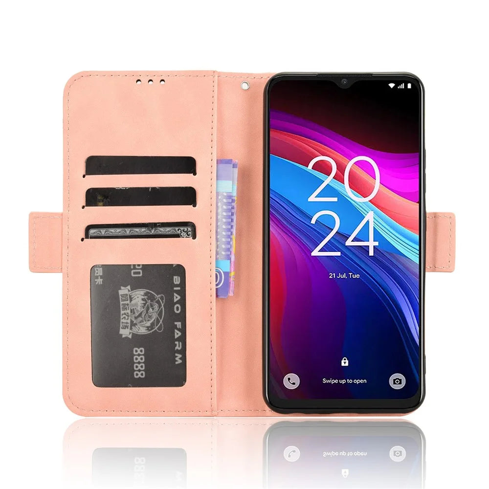 For TCL 503 Leather Case Phone Wallet Cover with Multiple Card Slots - Pink - 3