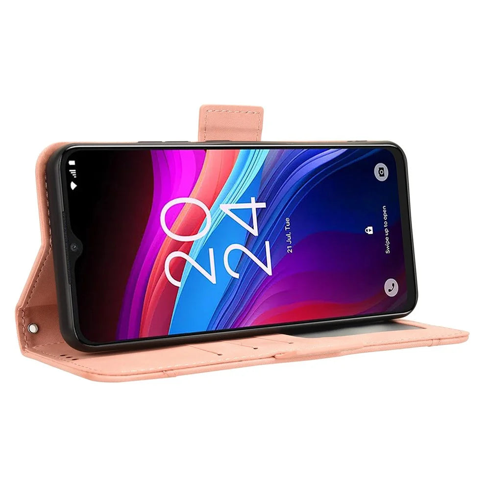 For TCL 503 Leather Case Phone Wallet Cover with Multiple Card Slots - Pink - 4