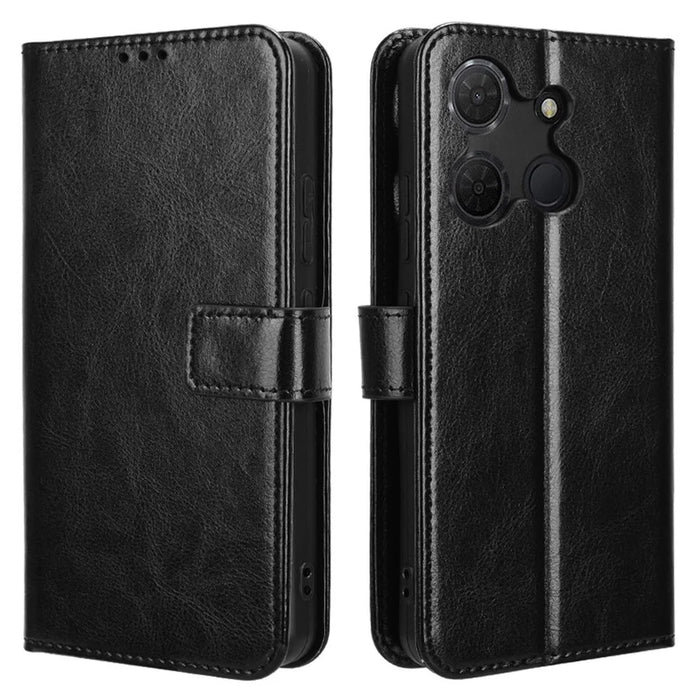 For TCL 503 Case Crazy Horse Texture PU Leather Phone Wallet Cover - Black - 1