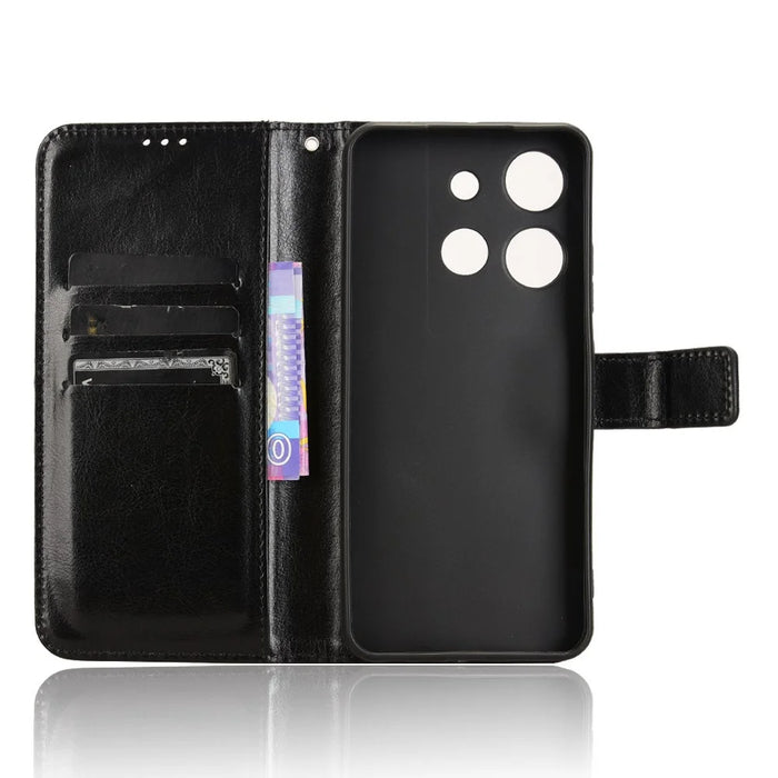 For TCL 503 Case Crazy Horse Texture PU Leather Phone Wallet Cover - Black - 2