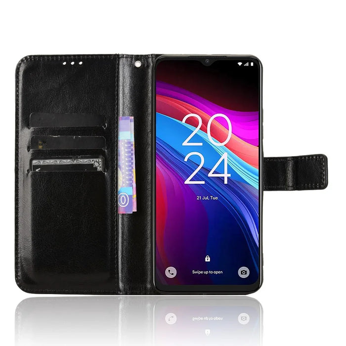 For TCL 503 Case Crazy Horse Texture PU Leather Phone Wallet Cover - Black - 3