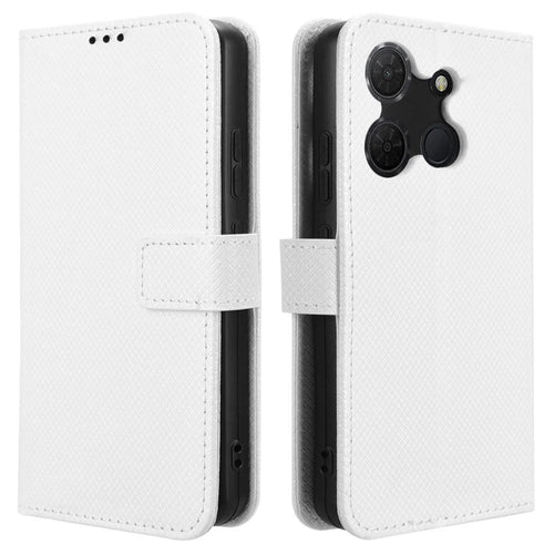 For TCL 503 Case PU Leather Diamond Texture Wallet Phone Cover - White - 1