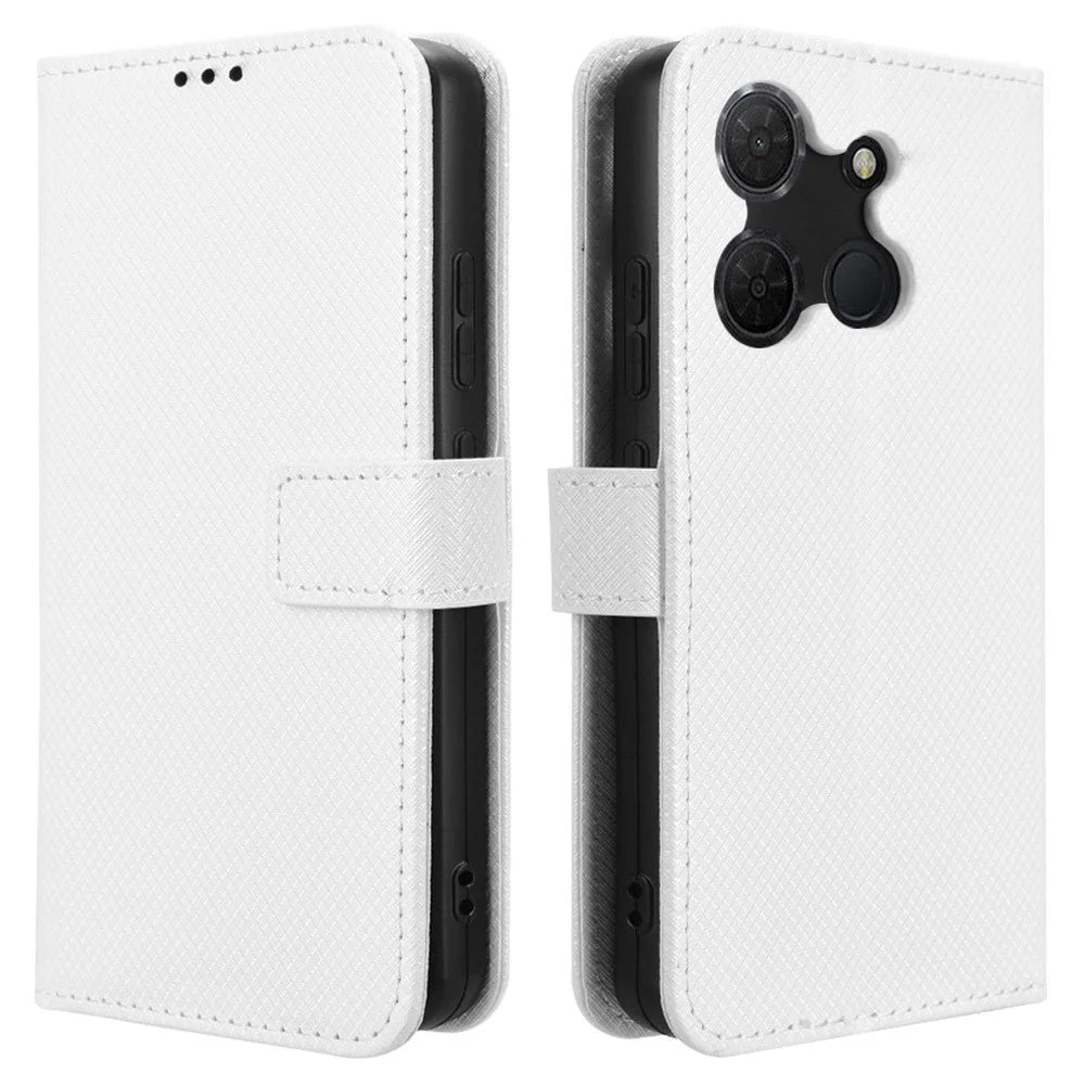 For TCL 503 Case PU Leather Diamond Texture Wallet Phone Cover - White - 1