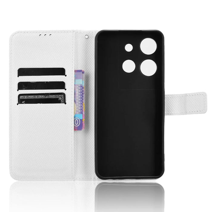 For TCL 503 Case PU Leather Diamond Texture Wallet Phone Cover - White - 2