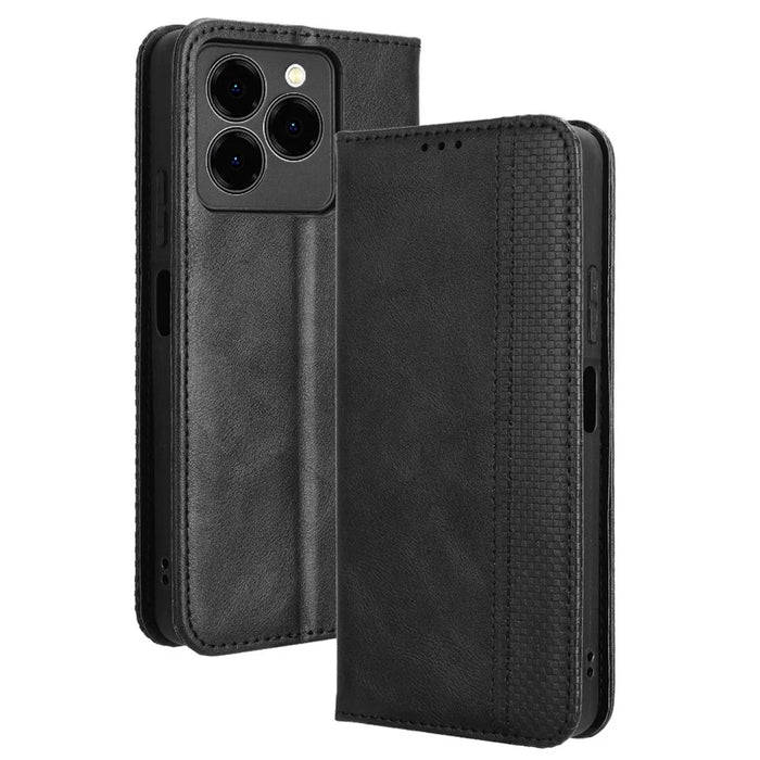 For Meizu Note 21 / Ulefone Note 20 Pro Leather Case Wallet Stand Retro Texture Phone Cover - Black - 1