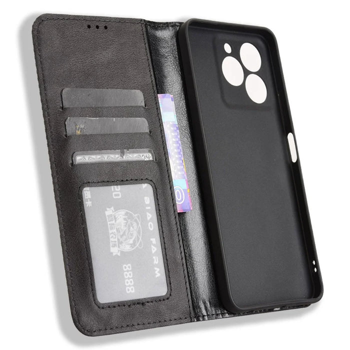 For Meizu Note 21 / Ulefone Note 20 Pro Leather Case Wallet Stand Retro Texture Phone Cover - Black - 5