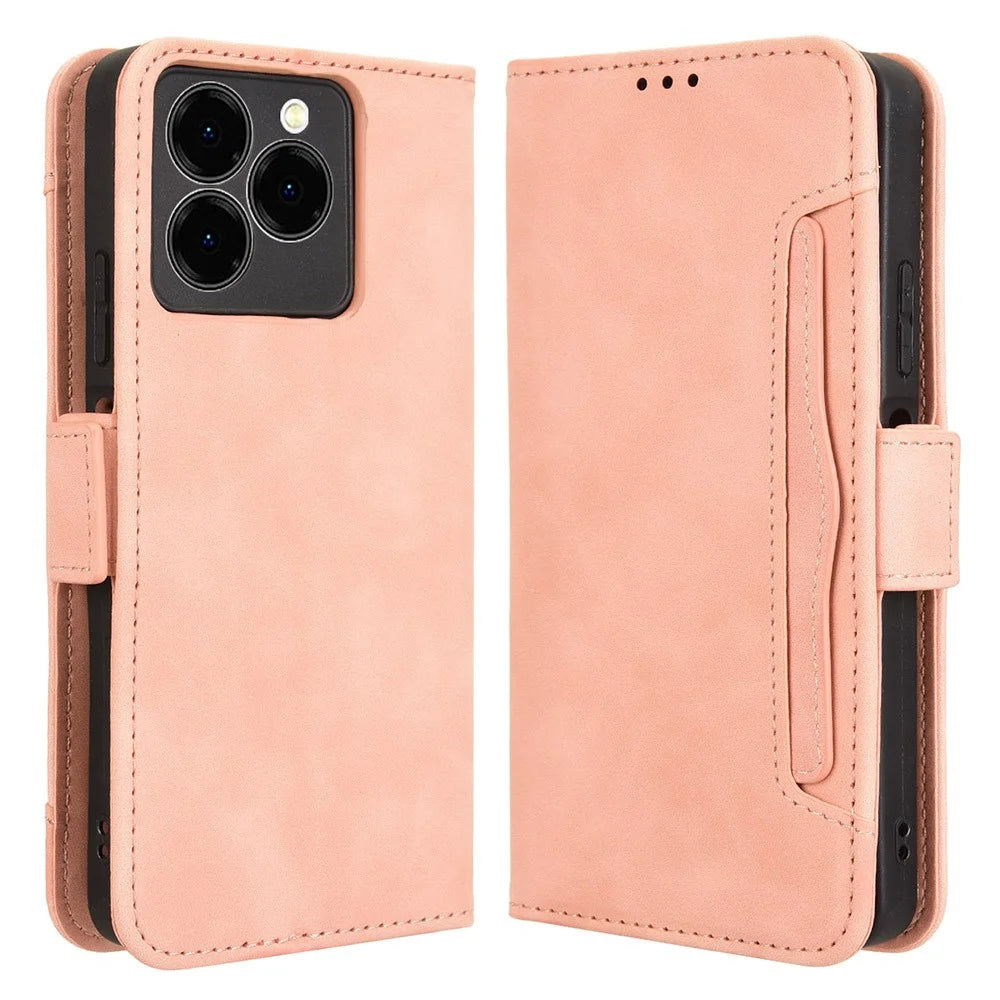 For Meizu Note 21 / Ulefone Note 20 Pro Leather Case Phone Wallet Cover with Multiple Card Slots - Pink - 1