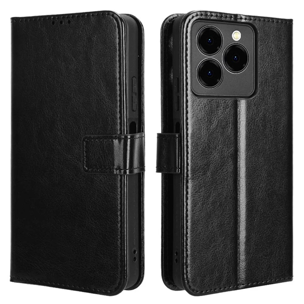For Meizu Note 21 / Ulefone Note 20 Pro Case Crazy Horse Texture PU Leather Phone Wallet Cover - Black - 1
