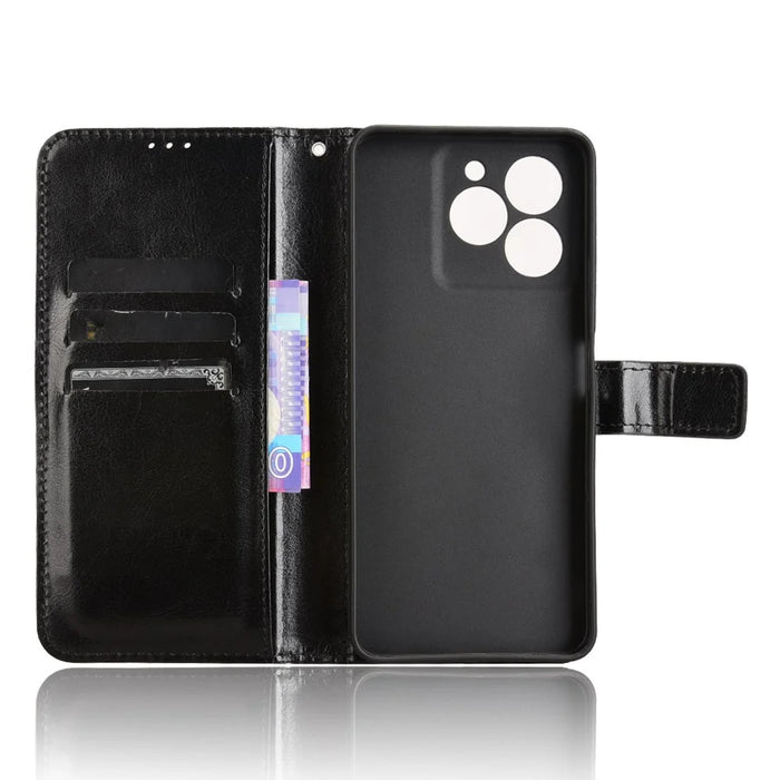 For Meizu Note 21 / Ulefone Note 20 Pro Case Crazy Horse Texture PU Leather Phone Wallet Cover - Black - 2