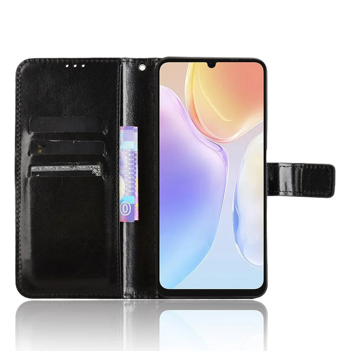 For Meizu Note 21 / Ulefone Note 20 Pro Case Crazy Horse Texture PU Leather Phone Wallet Cover - Black - 3