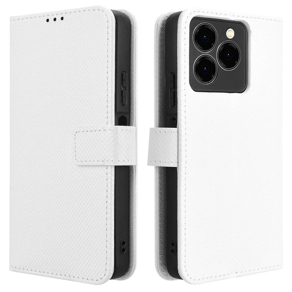For Meizu Note 21 / Ulefone Note 20 Pro Case PU Leather Diamond Texture Wallet Phone Cover - White - 1