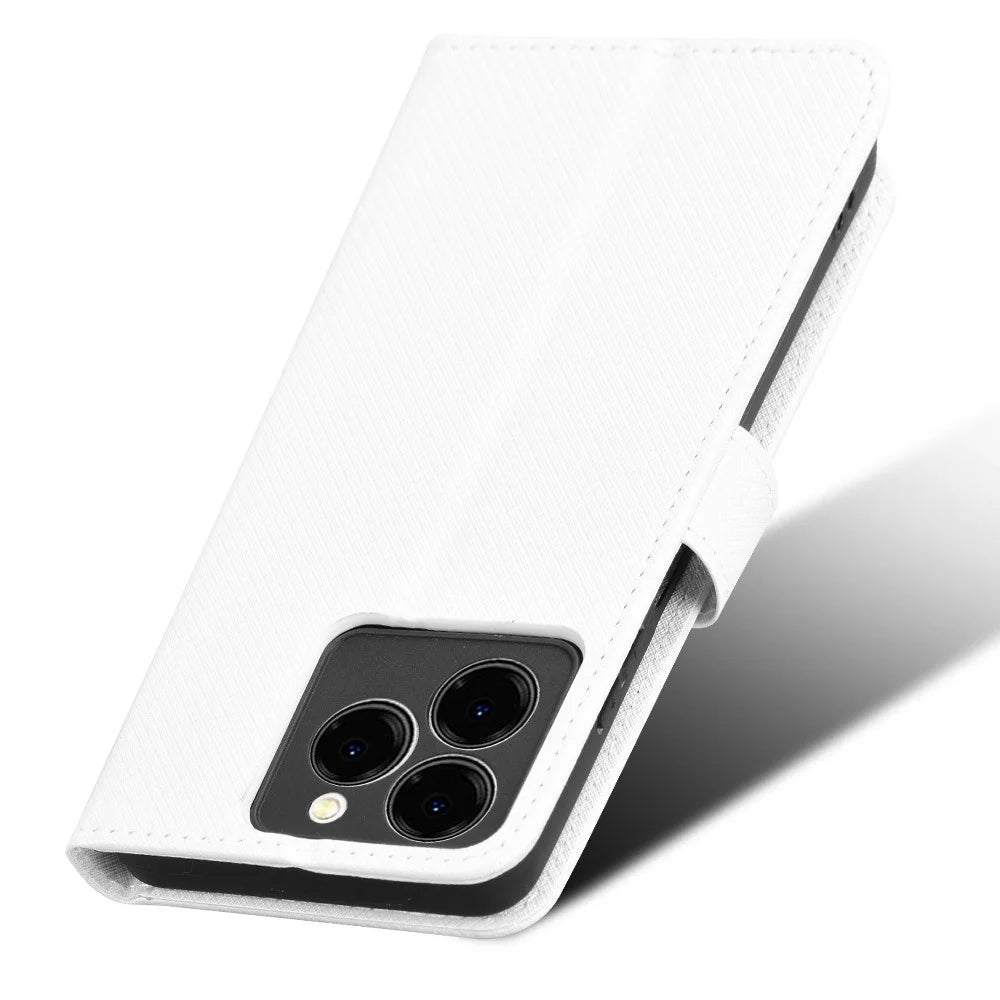 For Meizu Note 21 / Ulefone Note 20 Pro Case PU Leather Diamond Texture Wallet Phone Cover - White - 6