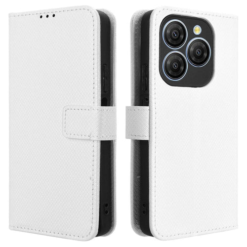 For Blackview Shark 9 5G Case PU Leather Diamond Texture Wallet Phone Cover - White - 1