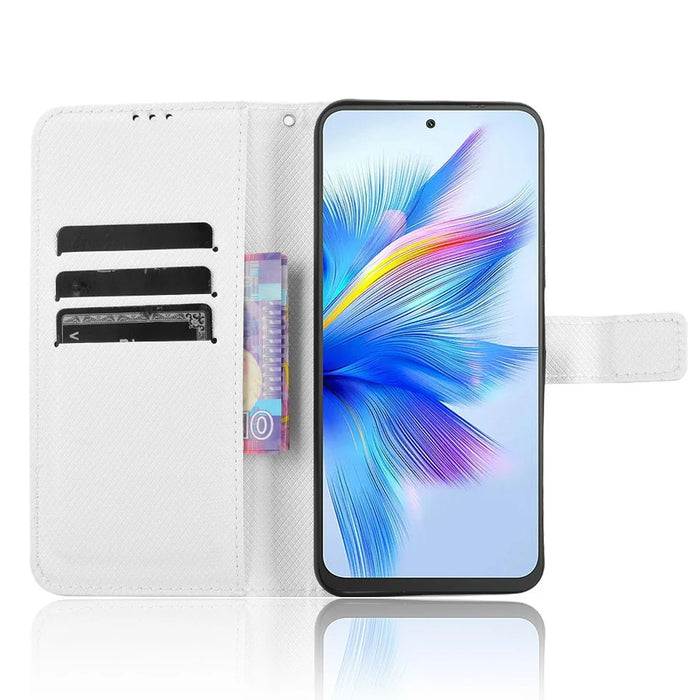 For Blackview Shark 9 5G Case PU Leather Diamond Texture Wallet Phone Cover - White - 2