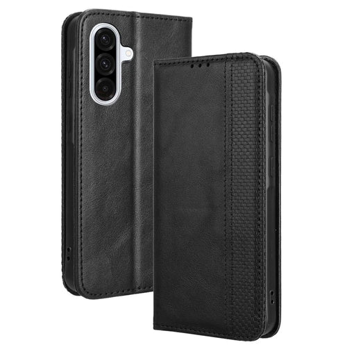 For Samsung Galaxy A36 5G Leather Case Wallet Stand Retro Texture Phone Cover - Black - 1